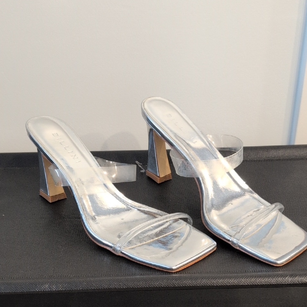 Bellini Metallic Silver Heeled Mules